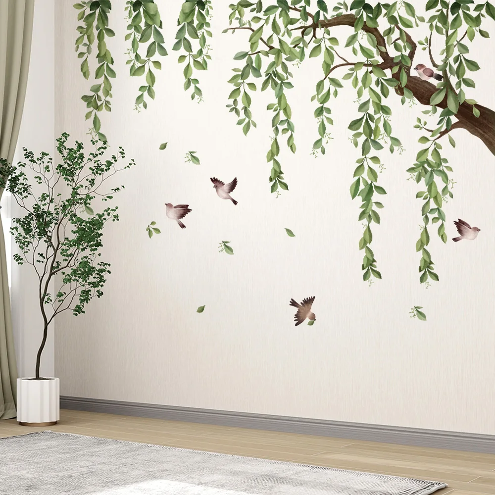 ملصقات حائط حبر أوراق خضراء طبيعة لغرفة المعيشة وغرفة النوم والمنزل وخلفية الزهور وديكور الحائط ملصق ذاتي اللصق