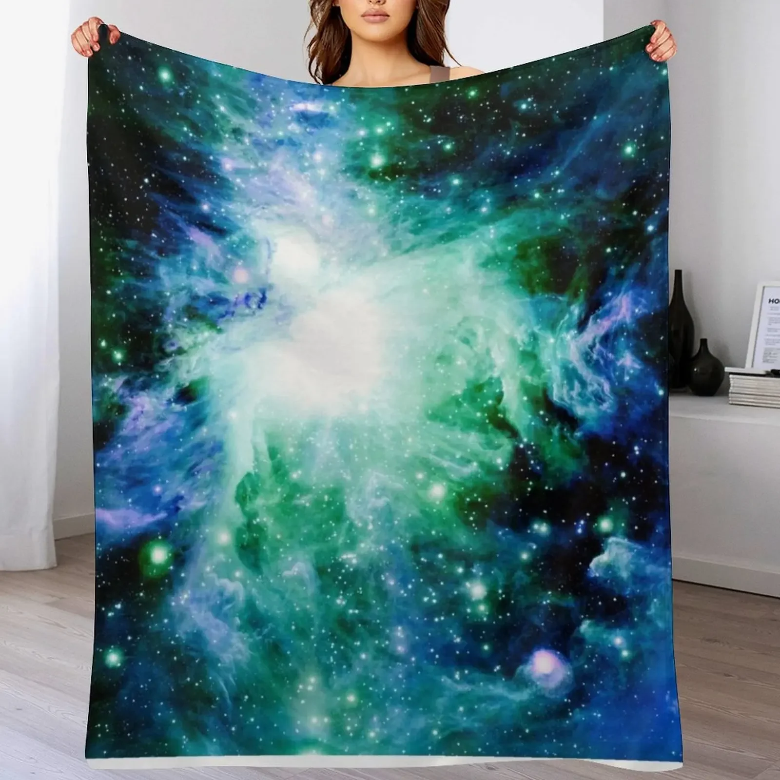 

Galaxy Orion Nebula Blue Teal Green Throw Blanket Ultra Soft Flannel Fleece Blanket for All Seasons