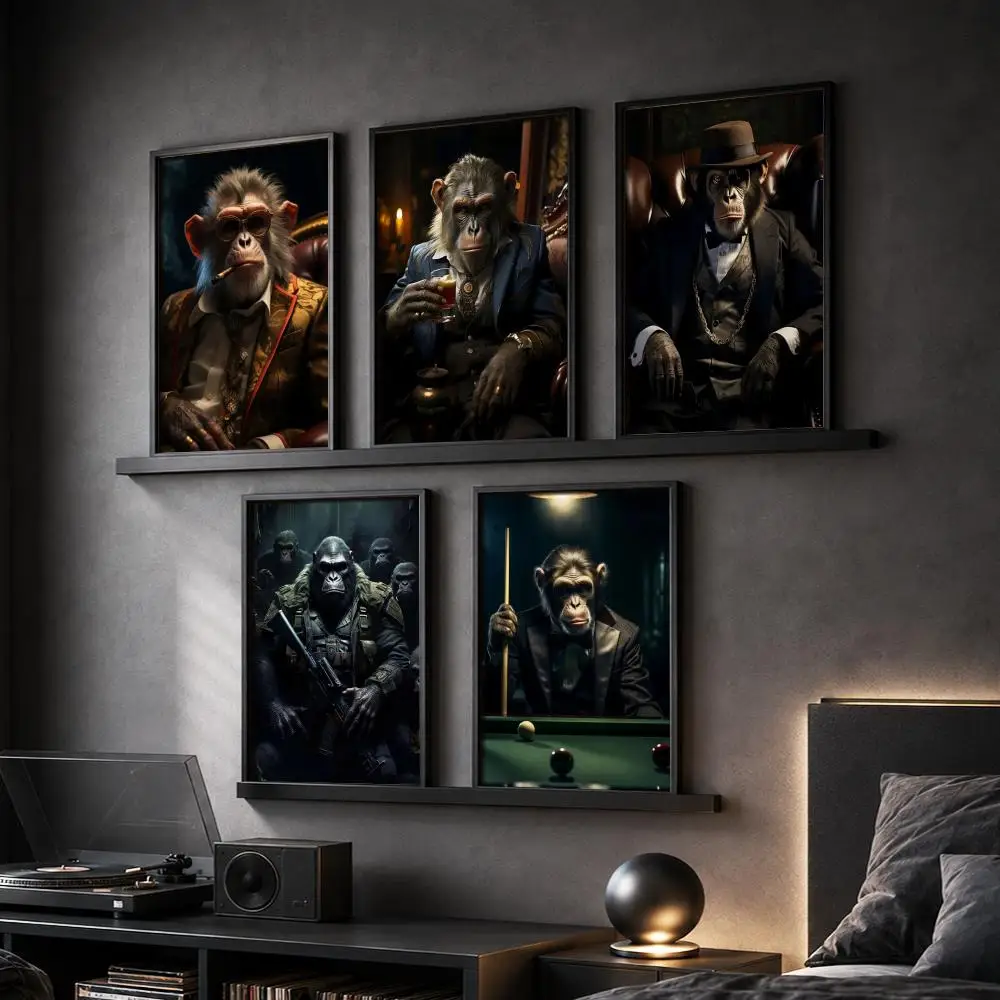 Steampunk Monkey Poster Stickers HD Painting Self-Adhesive Art for Bedroom Living Room Home Decor Modern Wall Decals Gift