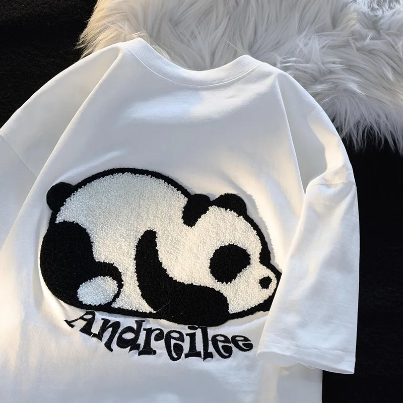 

Summer Pure Cotton Loose Casual O-neck Short Sleeve Tops Women High Quality Chic Cartoon Embroidery Basic T-Shirt
