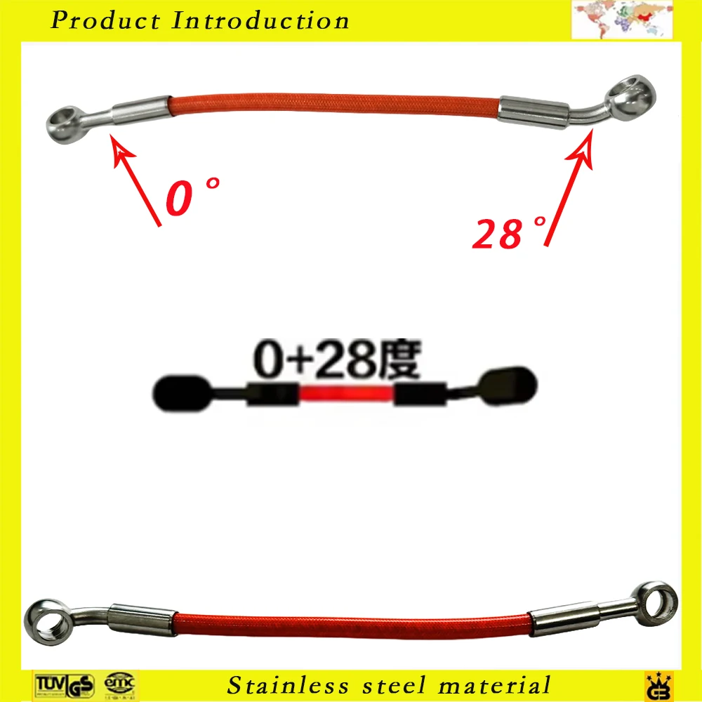 10cm-500cm 0°-28° Length Motorcycle Hydraulic Brake Line Oil Hose Pipe Stainless Steel Braided Cable 10mm ID Orange Brake Hose