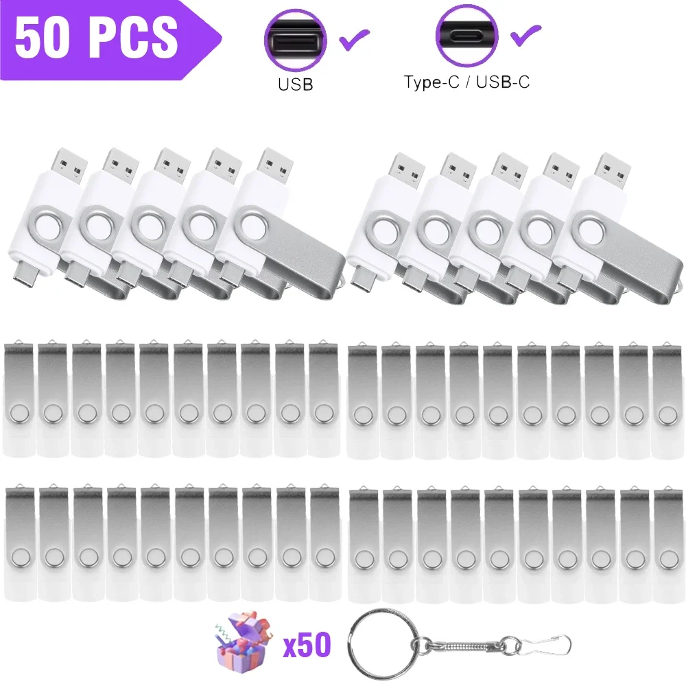 50 stks/partij USB Stick 128GB Cle USB Gratis Aangepast Logo Pendrive 64GB USB 2.0 TYPE C U Disk 32GB 2 in 1 Rotatie Pen Drive 16GB 8GB