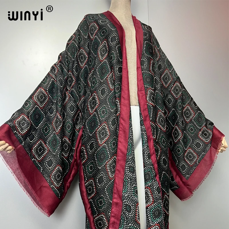 WINYI Retro-Druck Kimono Mode Kaftan Strandmode Strickjacke Boho Abendkleid Abaya Dubai Luxus Cover-up Strand Outfit Damen