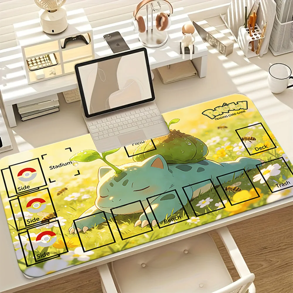 

Игровой коврик Pokemon Bulbasaur Sunny Meadow TCG, нескользящая резиновая основа, моющаяся тканевая поверхность, большой игровой коврик для мыши