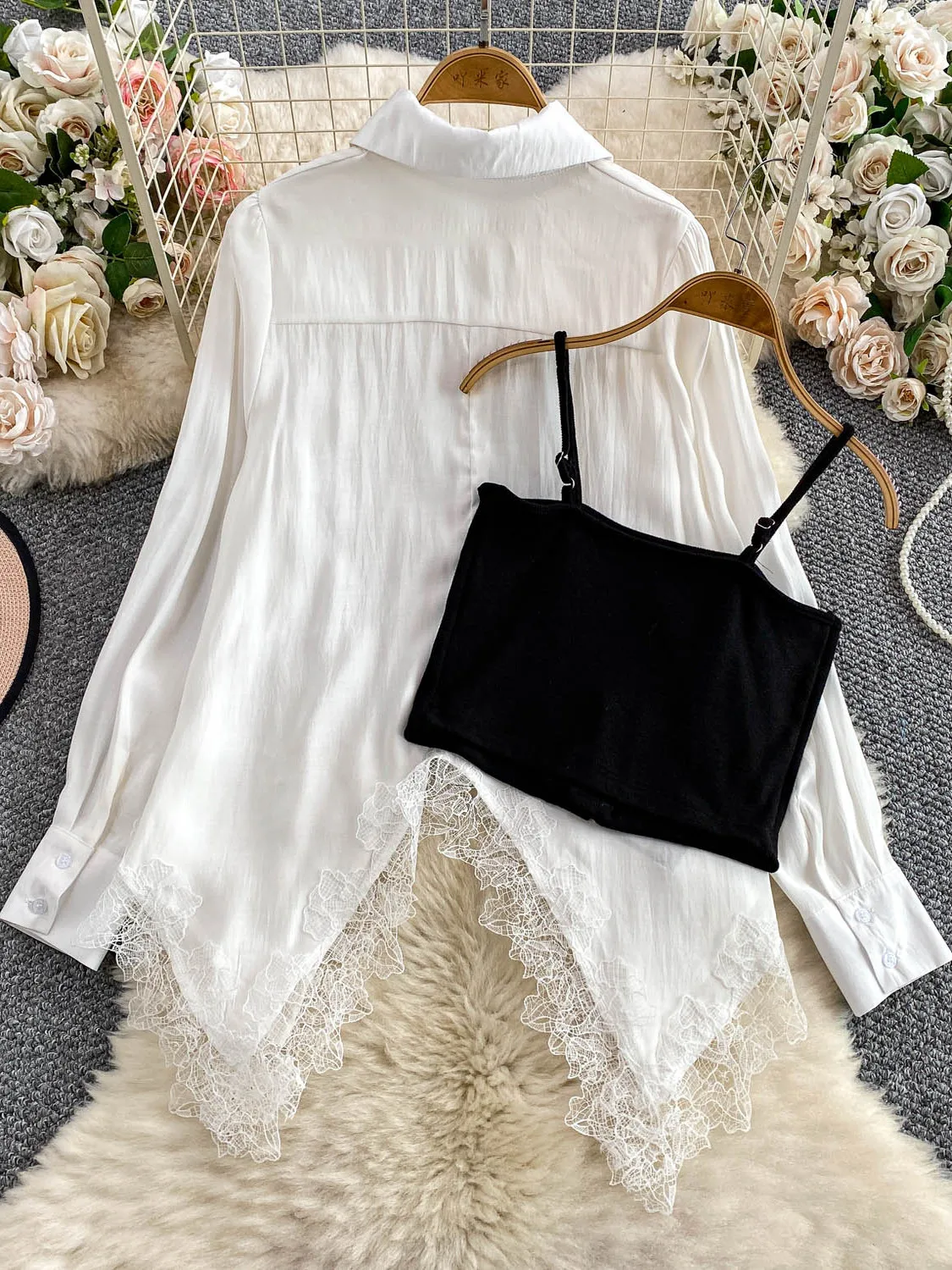 Verano fino gasa larga Sve protección solar prendas de vestir exteriores Súper Hada de las mujeres encaje irregular irt camiseta sin mangas interior coreano Sle...