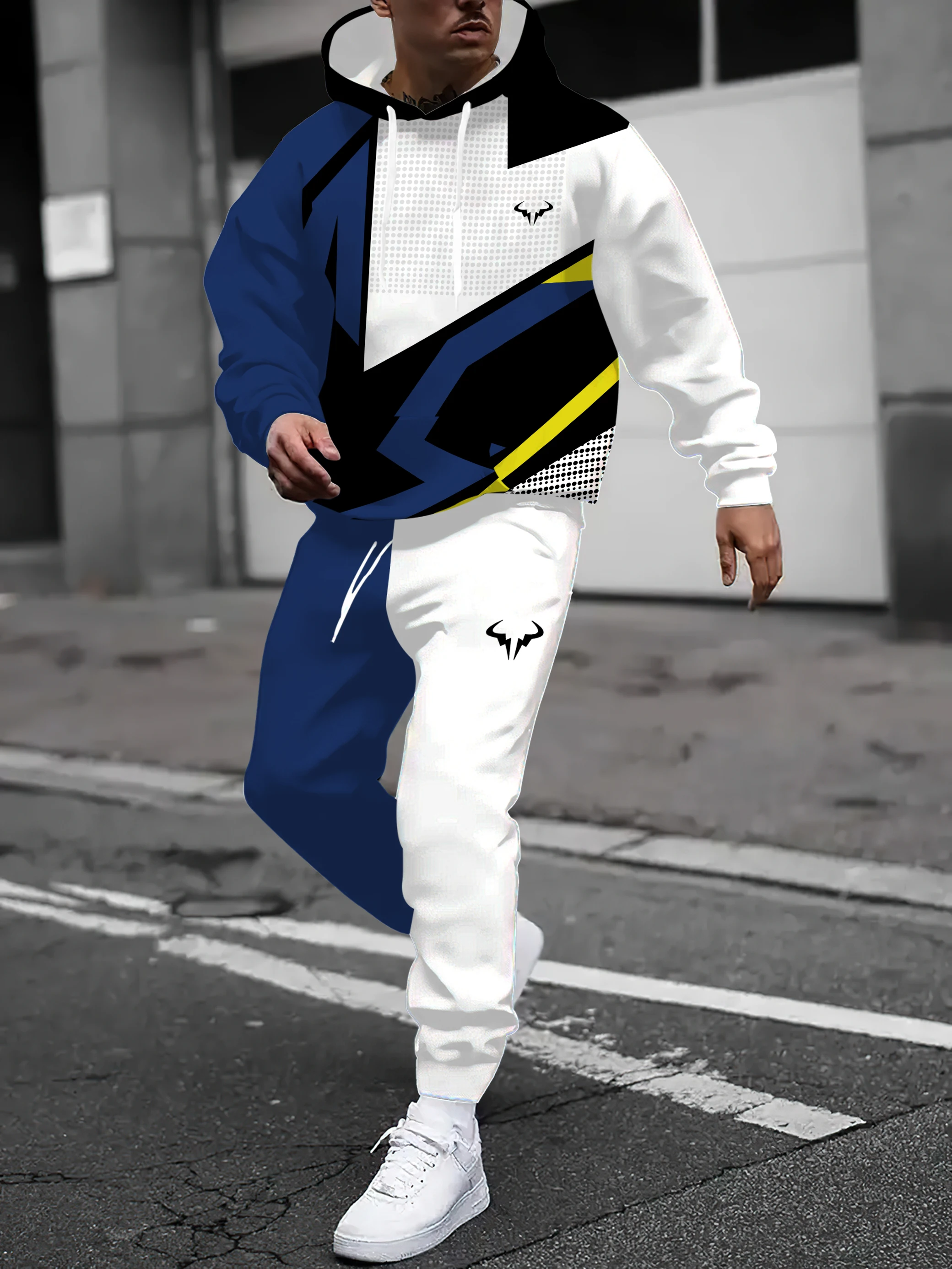 2025 Spring and Autumn New Men's hoodie set casual roller skating 3D printed street men's wear