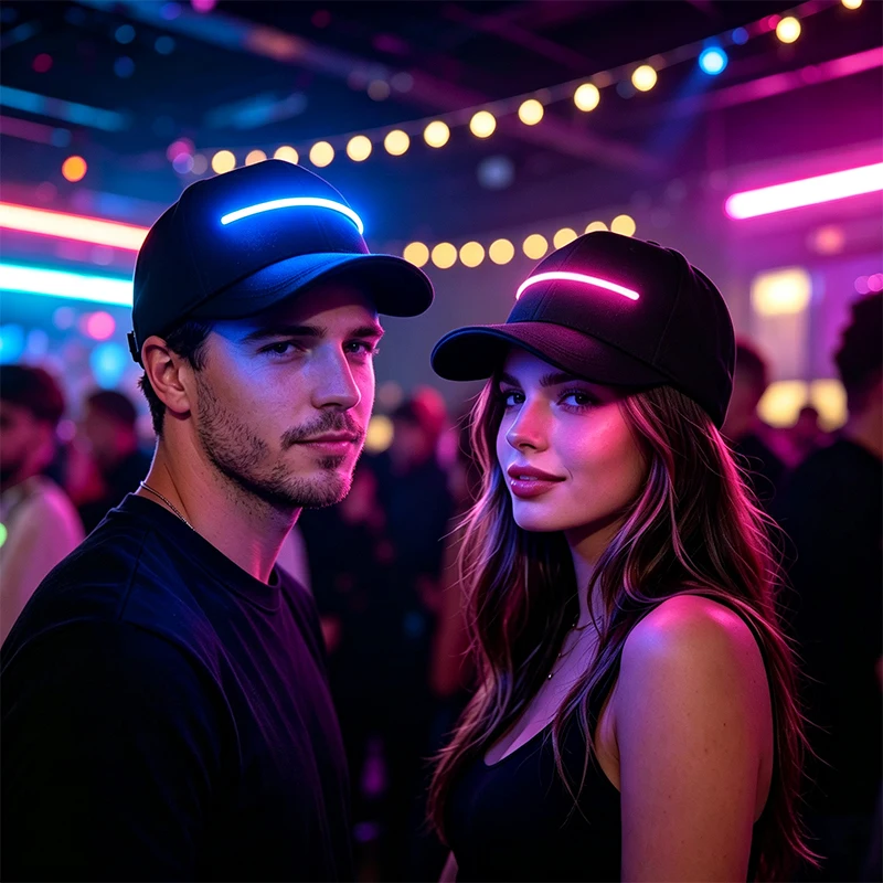LED Strip Light Black Baseball Cap Adjustable Strap Hat For Night Running Rave Festival Outdoor Sports Safety Glow Baseball Hats