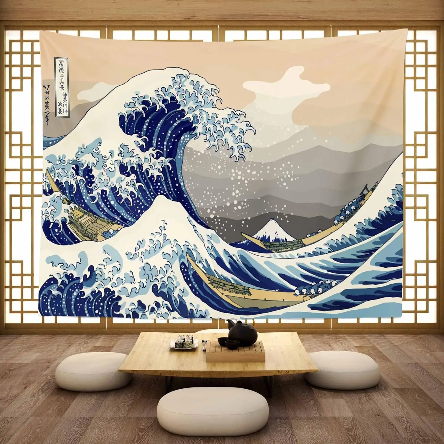Tapiz de gran ola Retro Japón Kanagawa preffectura colgante de pared tapiz de olas antiguas tapices de estilo japonés para dormitorio