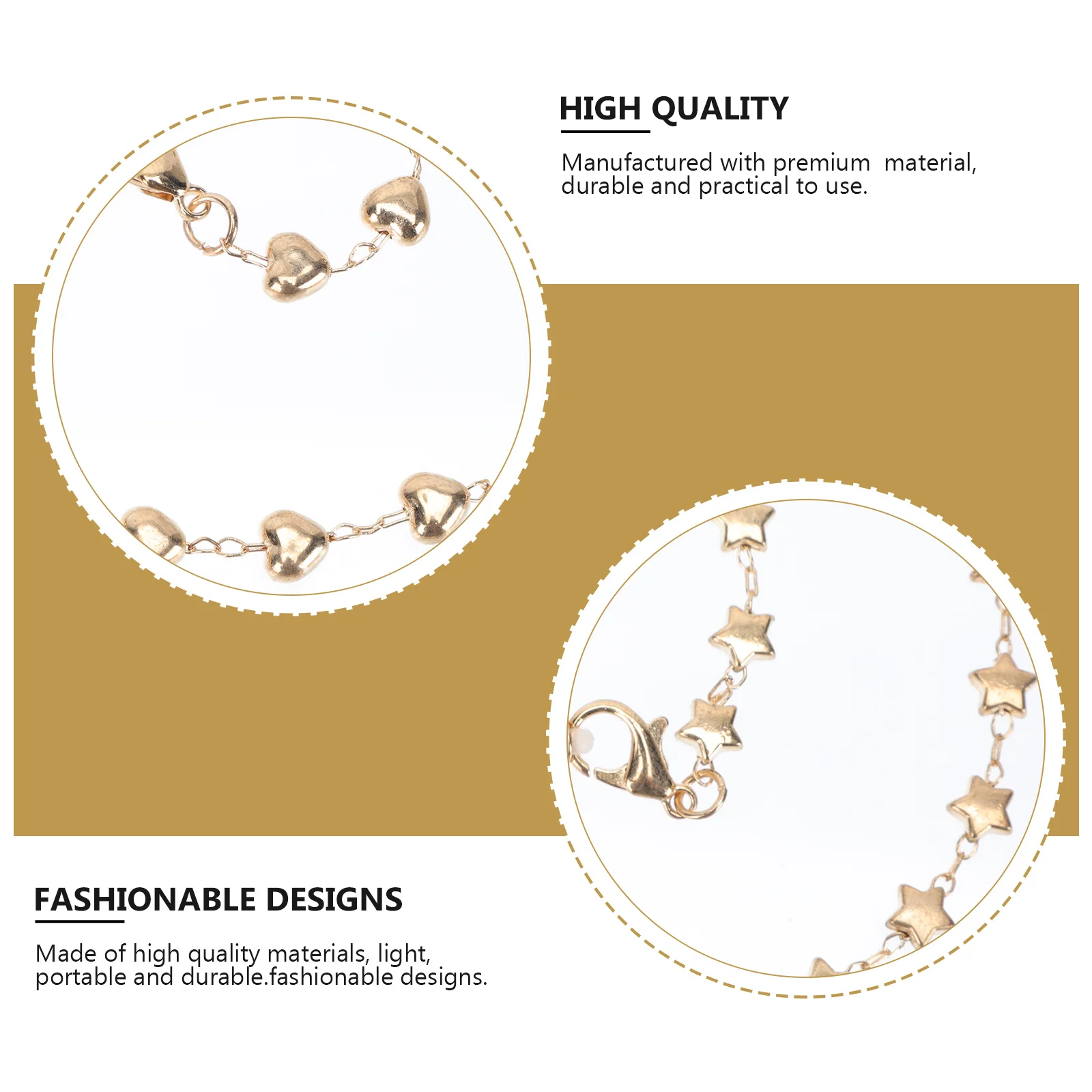 

2Pcs Alloy Star Shape Lanyard Delicate Glasses Chain Eyewear Retainer Anti-Slip Decorative Golden Pendants Heart Shape Lanyard