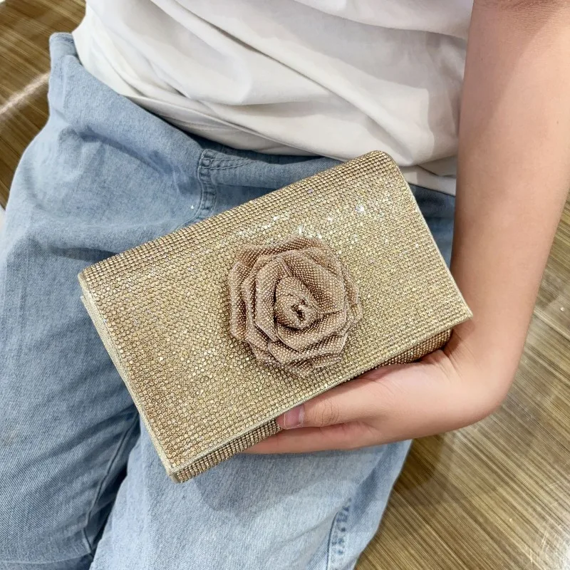 حقيبة يد نسائية أنيقة مع كريستالات Blingbling حقائب سهرة كاملة من حجر الراين كوكتيل رسمي/زفاف/حفلة عيد ميلاد محفظة حجرية #1