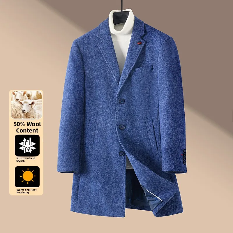 

Мужское шерстяное пальто Homesi на осень-зиму, 50% шерсти, на одной пуговице, средней длины, деловой повседневный стиль, для молодежи