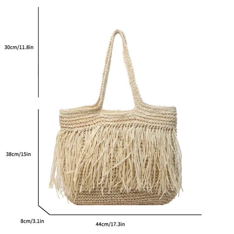 Fashion Women\'s Straw Bags 2024 Quality Handmade Rattan Beach Bag Summer Travel Handbags And Purses Straw Female Shoulder Bags