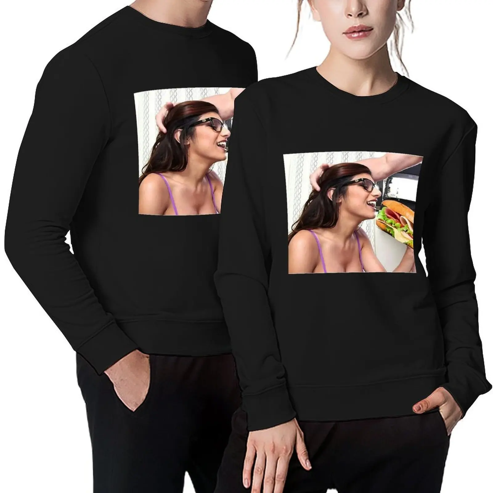 

Mia Khalifa eating a sandwich Pullover men's autumn clothes blouse aesthetic clothing men's winter sweater aesthetic sweatshirts