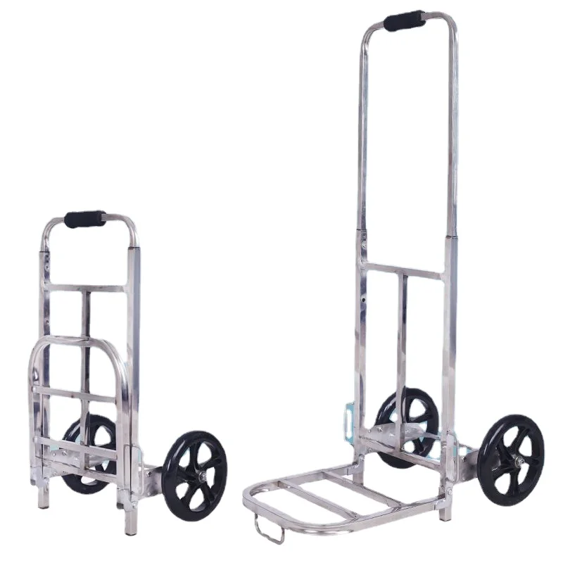 100kg 20cm Big Wheels Foldable Shopping Cart Market Purchase Store Carring Tools Portable Stainless Steel Pull Trolley Carts