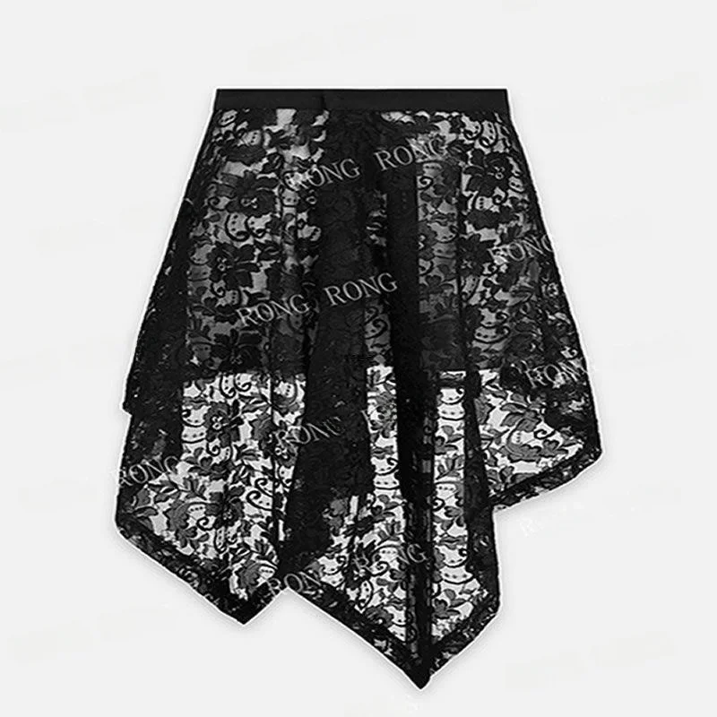 

Модная кружевная юбка в стиле ретро. Асимметричный дизайн с высокой талией. Юбка трапециевидной формы из полиэфирного волокна с внутренней стороны. Летняя новинка.