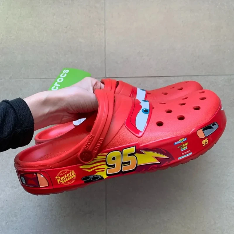 Cool New Aoger Lightning Mcqueen Pixar Cartoon Waterproof Slippers Beach Sandals Solid Color Casual Breathable Ankle Wrap Shoes