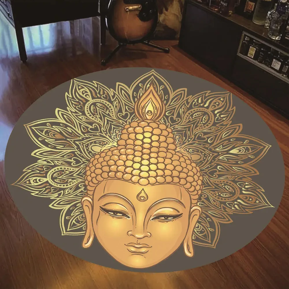 Mandala Thai Buddha Round Carpet Bohemian Wiccan Style Rug for Living Room Bedroom Anti-slip Doormat Soft Cloakroom Floor Mats