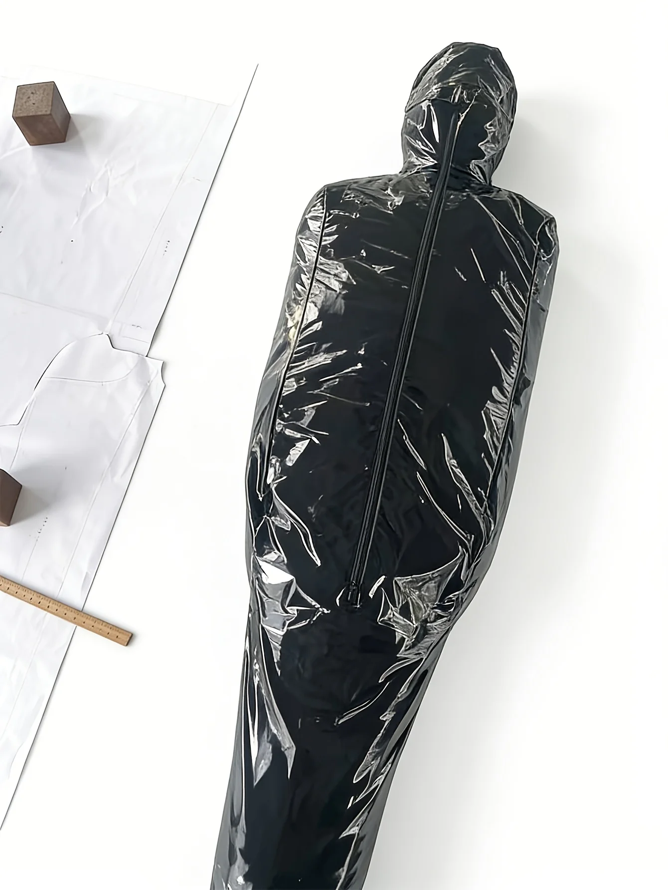 

Plus Size Exotic Wet Look PU Leather Jumpsuit Mummy Sleeping Bag Cosplay Glossy Bodystocking Adult One Piece Tights Full Coat
