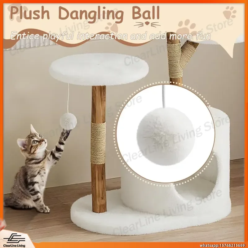 Multi-Level Cat Tree Tower with Cozy Bed Wicker Basket Condo Wooden Scratching Post Climbing Activity Center for Cats Indoor view 5