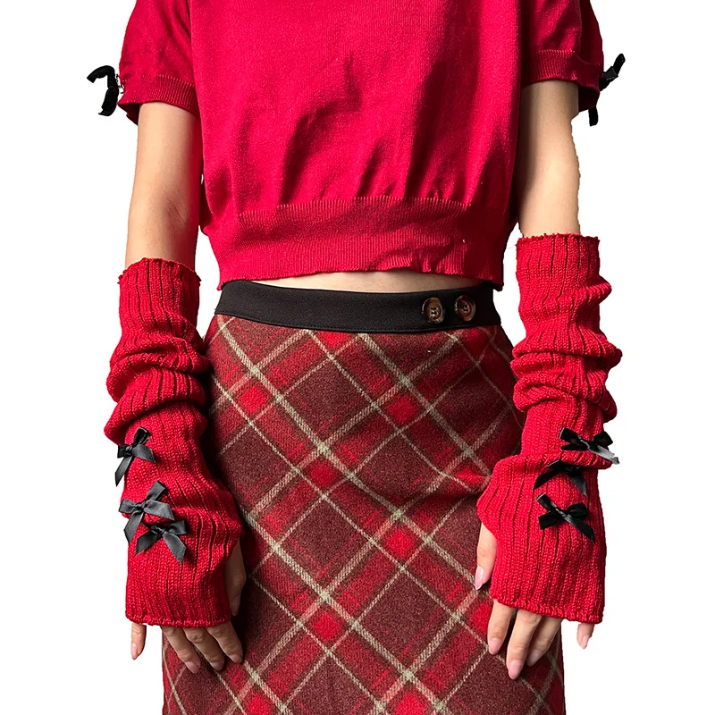 جرلي اليابانية الشريط الذراع كم الألفية هوتي الحياكة كومة الأكمام شهوة نقية الرياح تسرب إصبع قفاز كم