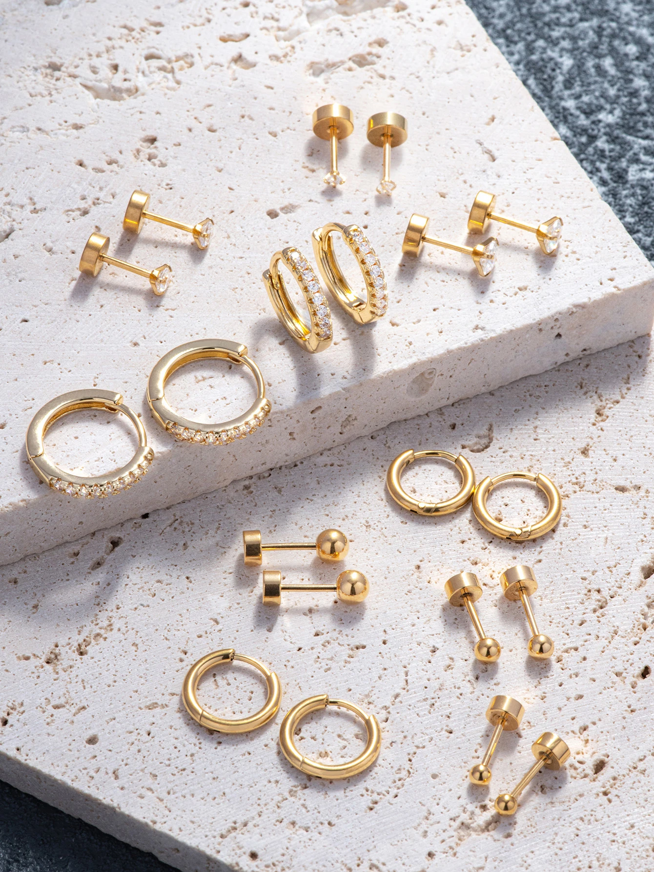 10 Pairs Small Gold Hoop Stud Earrings for Women, 18K Gold Plated Tiny Stainless Steel Earrings Sets for Multiple Piercing image 5