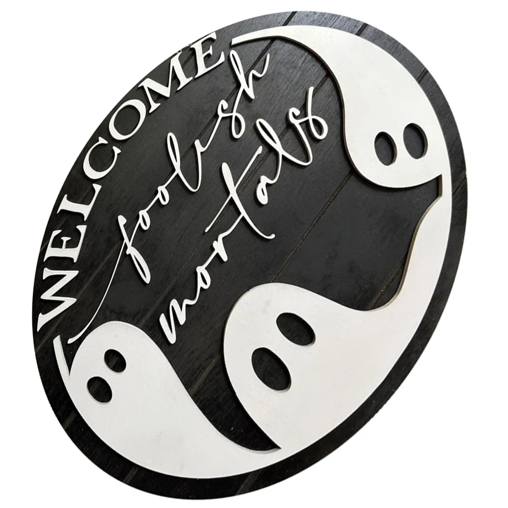 

Halloween Wooden Door Sign Ghost Welcome Decor Lightweight Durable Festive Atmosphere Garden Decoration