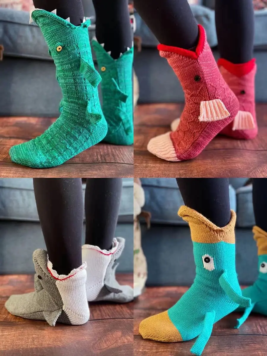 Funny Christmas Crocodile Shark Socks Dinosaur Room Socks Men and Women Autumn and Winter Thickening