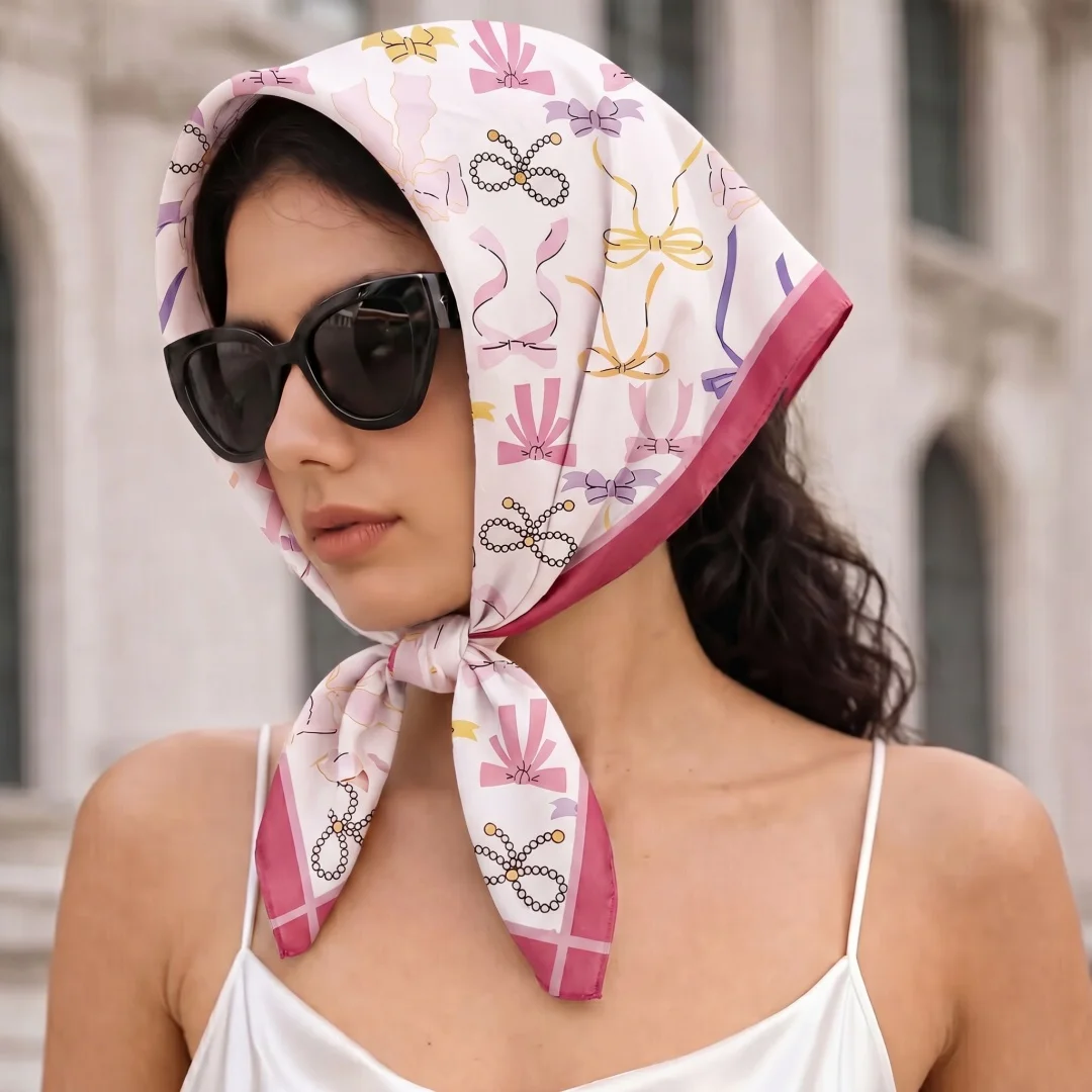 

Print Scarf Hijab Square Headscarf Bandana Handkerchief Silk Scarves Woman Female Windproof Wraps Headband Artistic