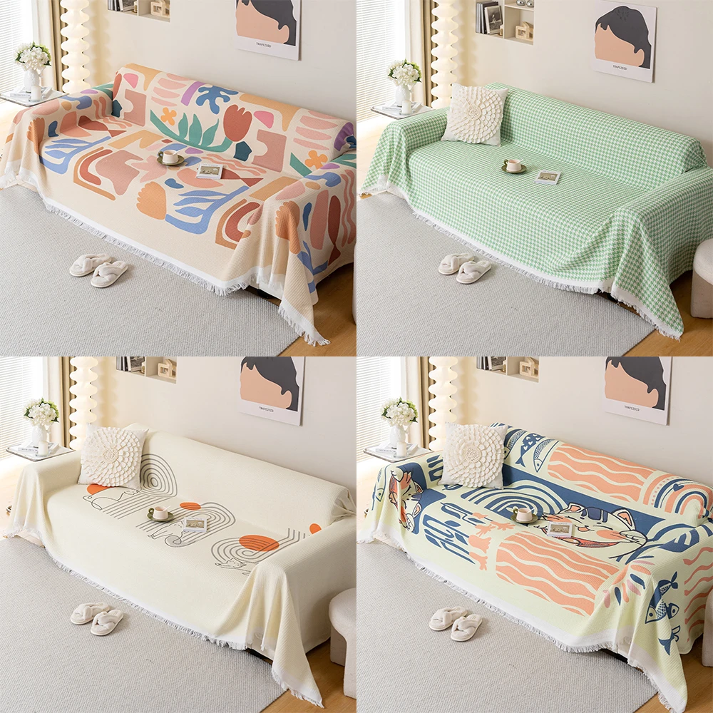 YanYangTian Summer Waffle Sofa Towel Bohemian style Cartoon Sofa cover home couch cover living room Blanket Sofa Protector