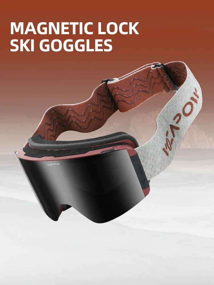

Vozapow Magnetic Lock Ski Goggles High Definition Lens UV400 Super View Snow Sunglasses Double Layer Anti-fog Skiing Glasses