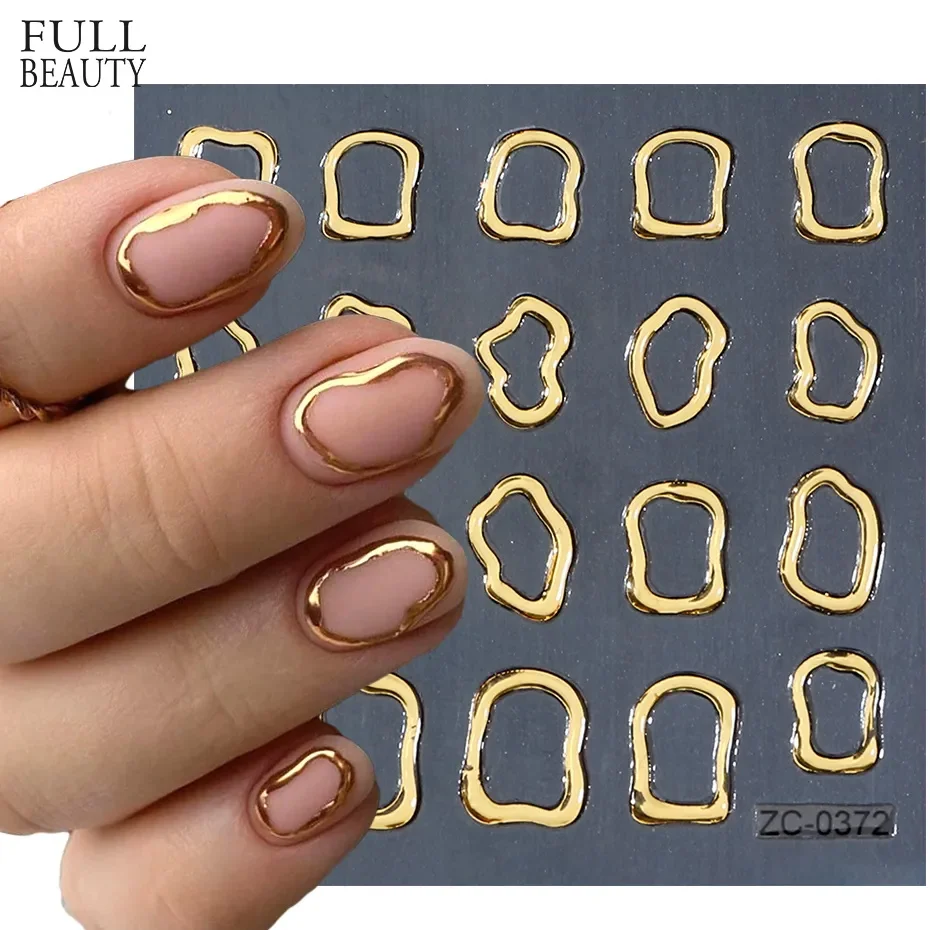 5D Holographic Gold Silver Nail Stickers Decals Butterfly Heart Geometric Stripe Line Nail Art Decorations Sliders Manicure CHZC