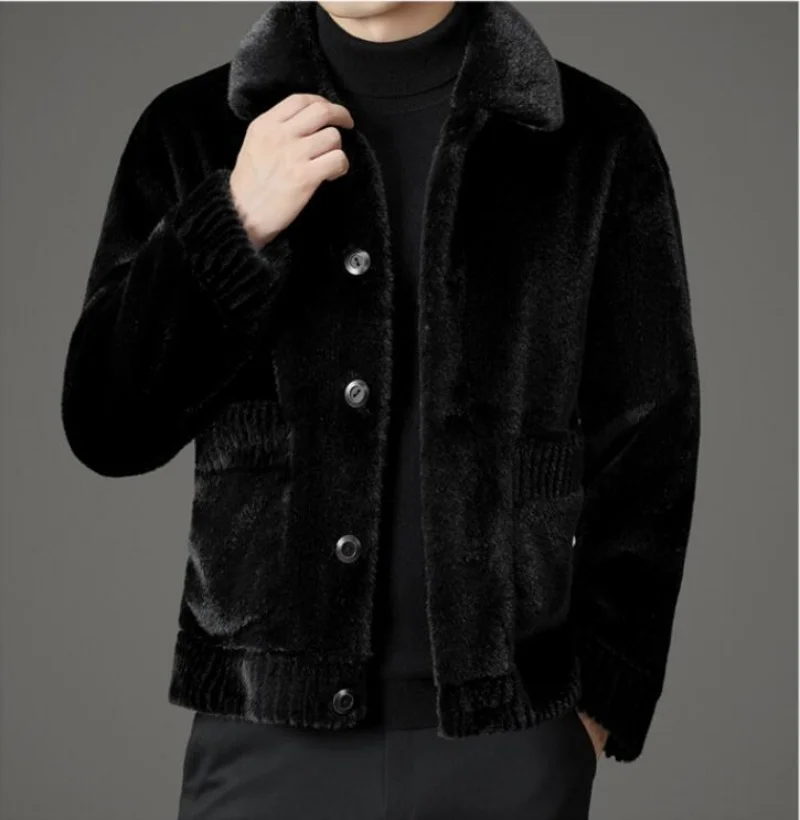 

Fashion Winter Warm Faux Fur Coat Men Hooded Thick Fur Coat Jacket Branded Single Breasted Designer Men's Clothing