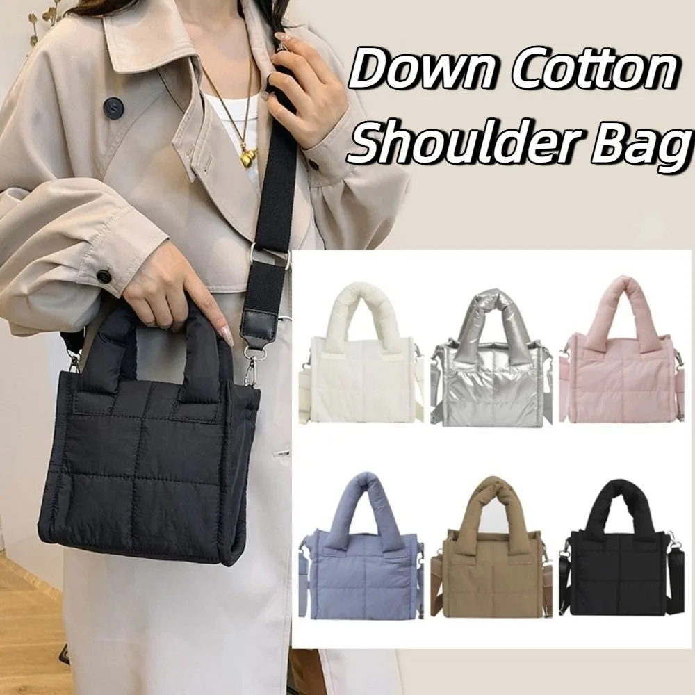 

Korean Style Down Cotton Shoulder Bag Large Capacity Solid Color Puffy Crossbody Bag Space Cotton Lightweight Nylon Handbag