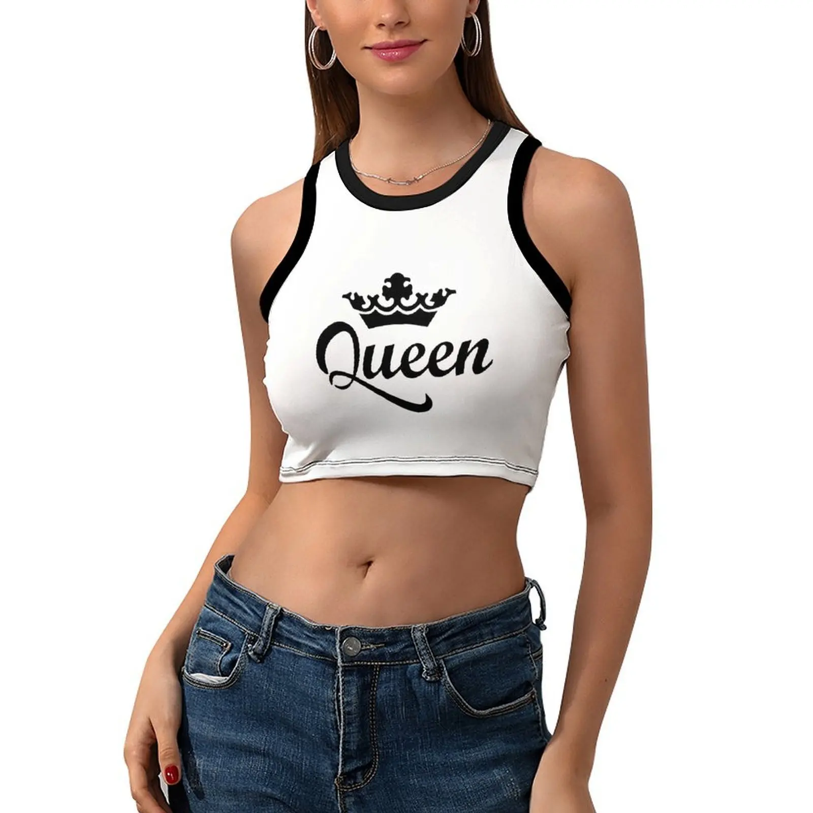 Women's Sleeveless Ringer Neck Crop Tank Top, 