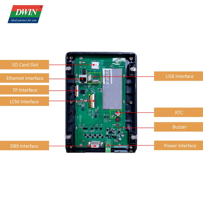 Емкостный сенсорный ЖК-модуль DWIN HMI 7,0 дюйма 1024*600 пикселей IPS с корпусом RS232, RS485, CAN и Ethernet доступны