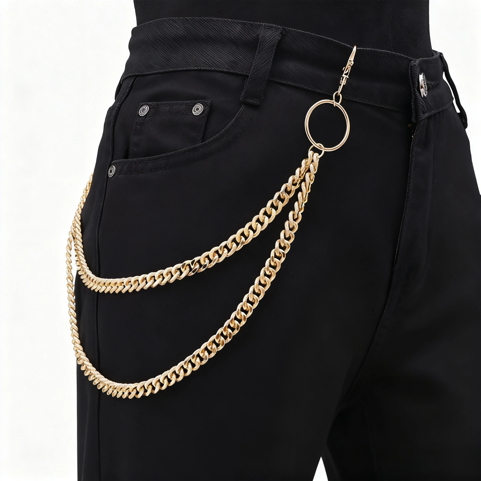 Punk Rock Layered Chain Metal Keychains Waist Belt for Men Women Hip-Hop Jeans Pants Key Wallet Accessory