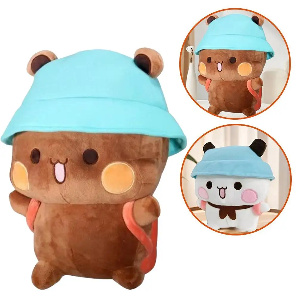 Cute One Two Baby Bubu White & Brown Giant Pandas Soft Kawaii Cartoon Bear Stuffed Toys, Couple's Plush Pillows Birthday Gift