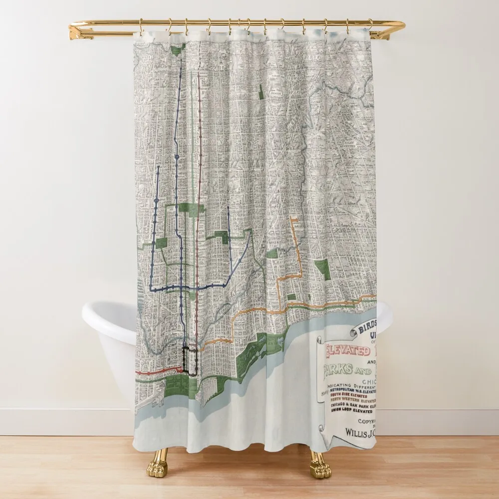 

Vintage Chicago Elevated Railways Map (1908) Shower Curtain Bathroom Accessory For Bathroom Shower Curtain