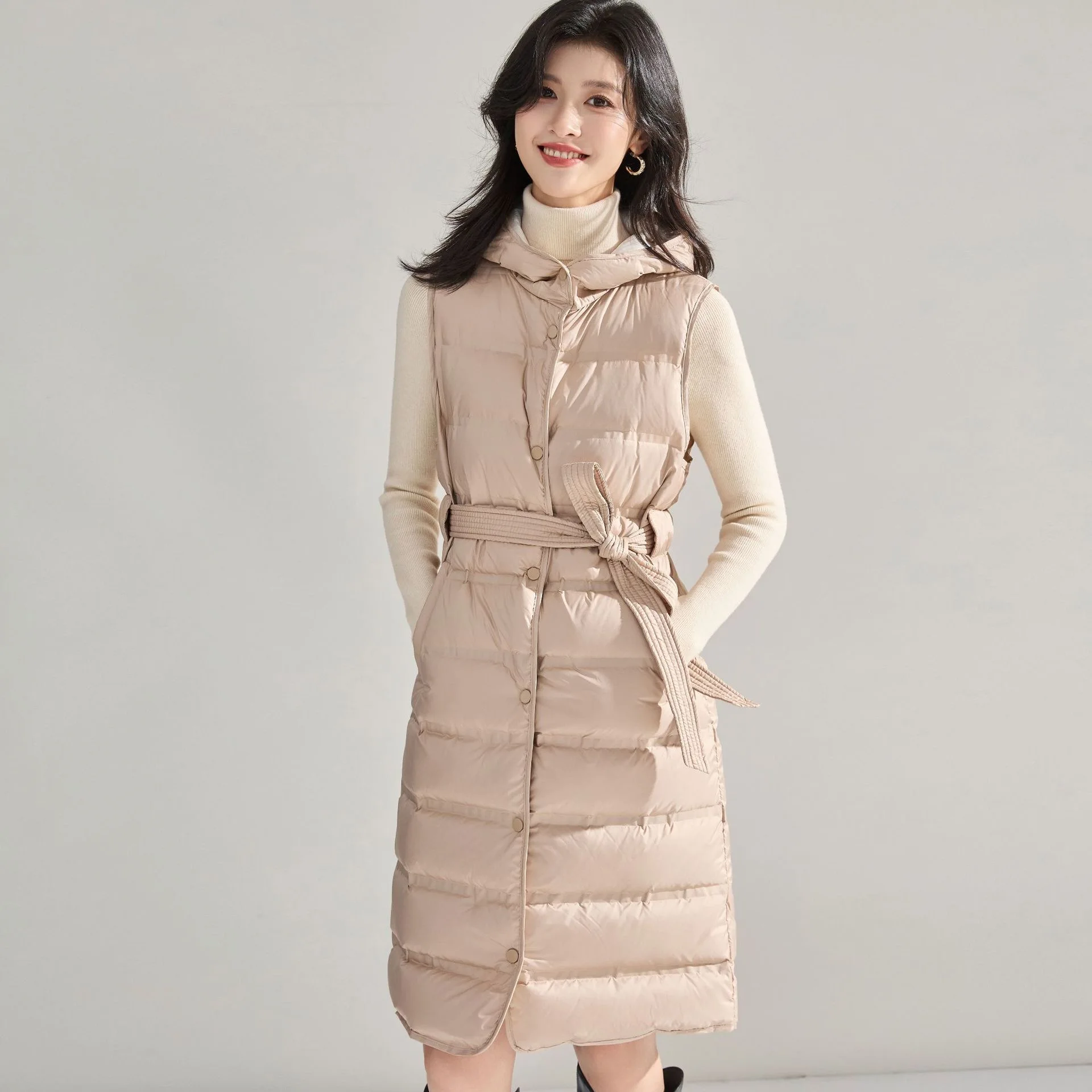 Top Grade Autumn Winter New Women Sleeveless Down Jackets Female White Duck Down Office Lady Korean Slim Warm X-long Down Coat