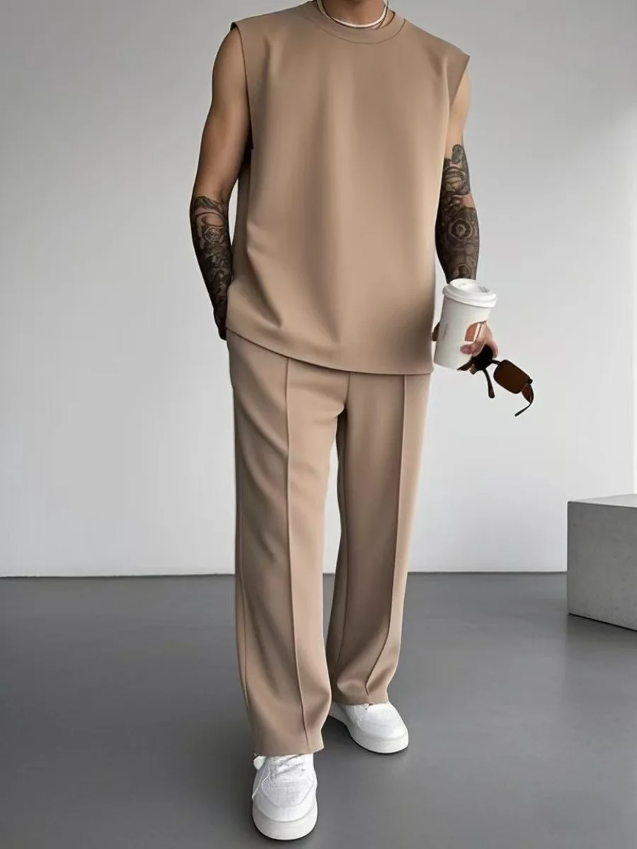 2026 Sommer Neu Herren Einfarbiges Ärmelloses Westen- und Hosen-Set (2-teilig) – Lockerer Sport-Casual-Streetwear Atmungsaktives Alltags-Mode-Outfit – Detail 7