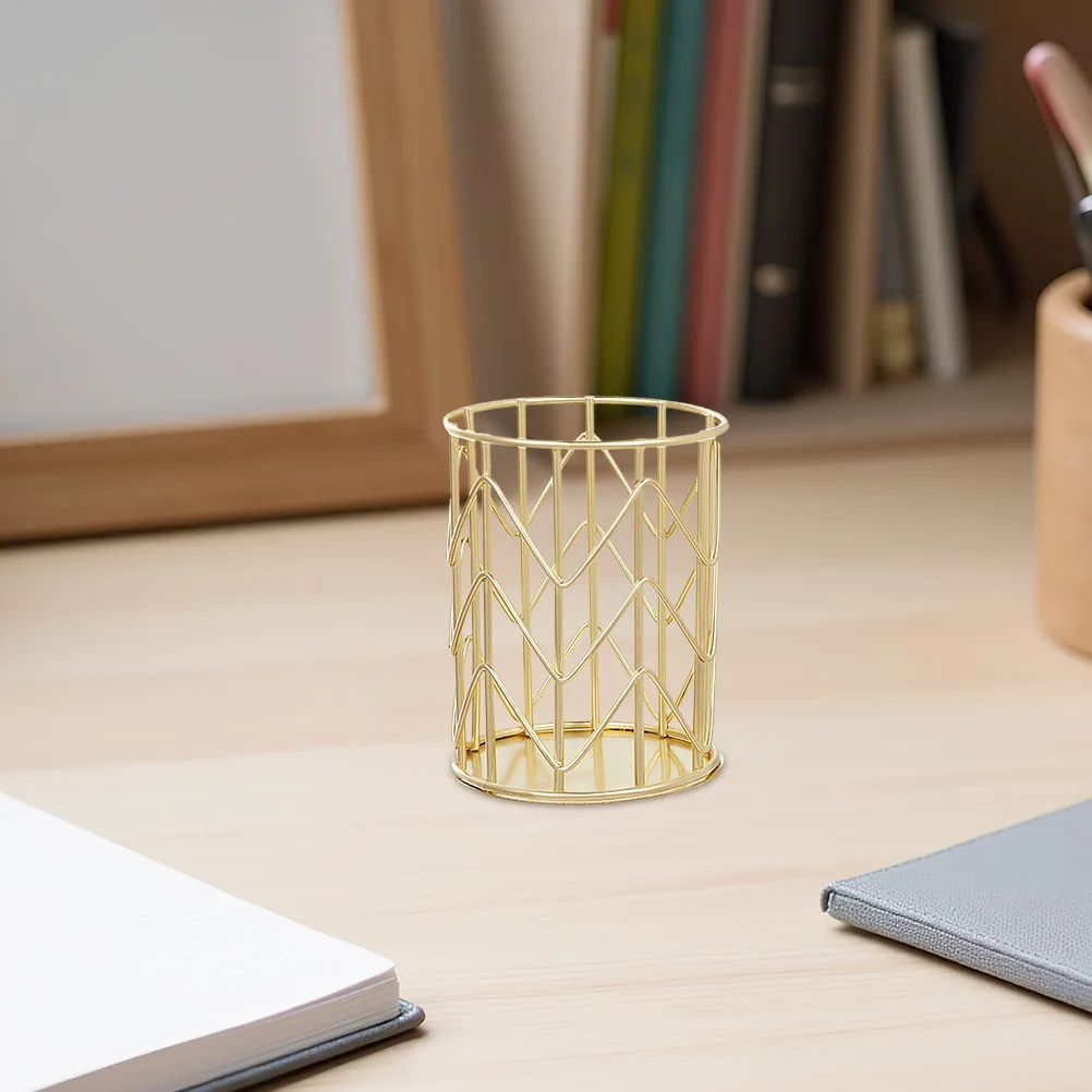 

1pc Gold Plated Iron Pen Holder Desktop Organizer Rust Resistant Makeup Brush Container for Pencils Chopsticks Storage