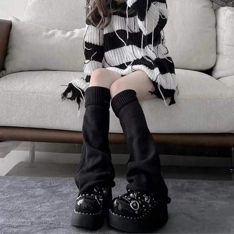 

Leg Warmers Woman Autumn and Winter Thick Warm Knitted Sock Sleeves Lolita JK Wide Striped Leg Warmers Чулки Женские 스타킹