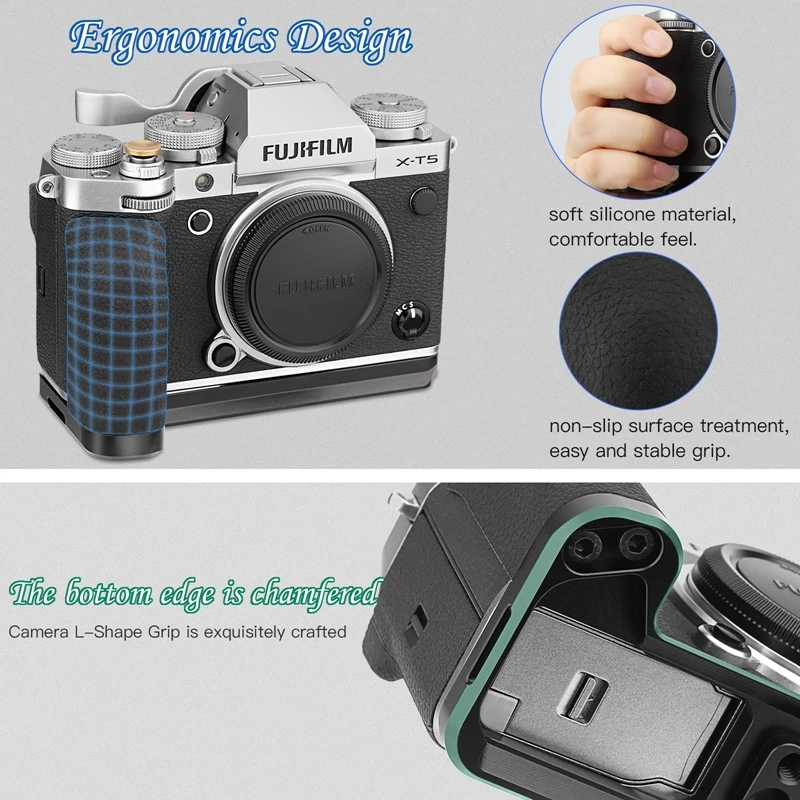 Haoge X-T5 Handgriff für Fujifilm X-T5 Kamera L-förmiger Griff, Arca Swiss Typ Platte für DJI RS2/RS-C2/RS3/RS3-PRO/RS3 Mini Schwarz – Detail 7