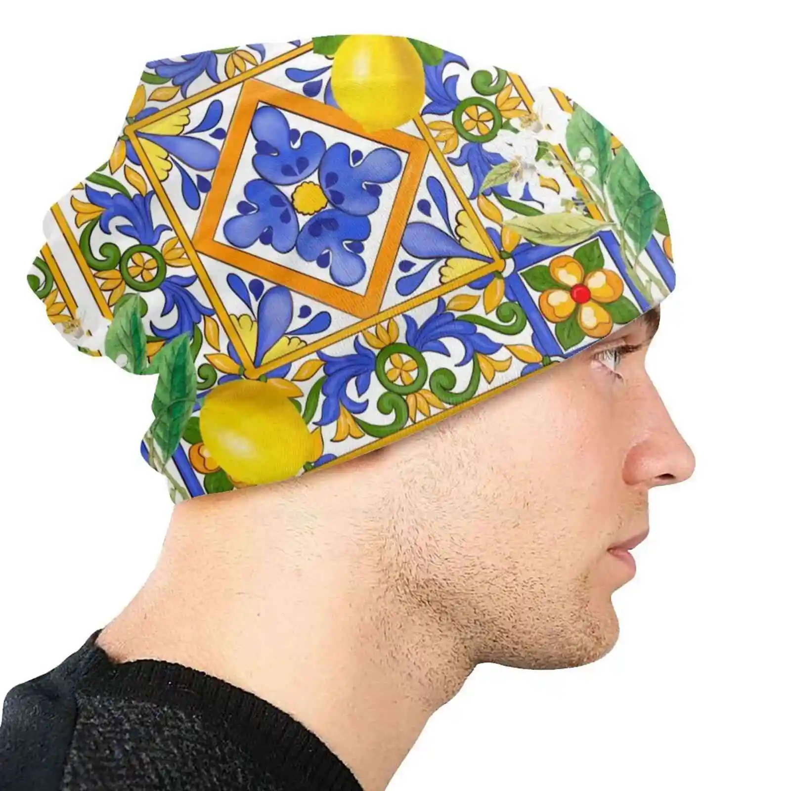 Summer , Sicilian Tiles , Citrus , Oranges , Majolica , Lemons , Mediterranean Fishing Hunting Climbing Cap Fisherman Hats