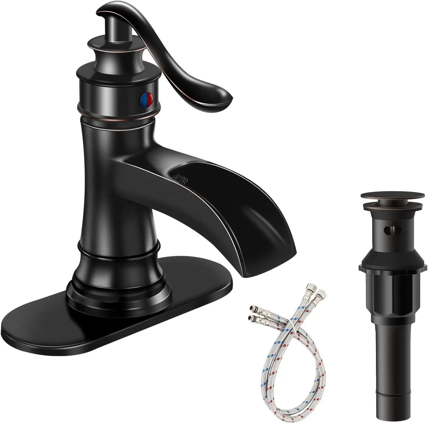 

Oil Rubbed Bronze Waterfall Bathroom Faucet Single Handle Sink Tap with Drip-Free Ceramic Cartridge