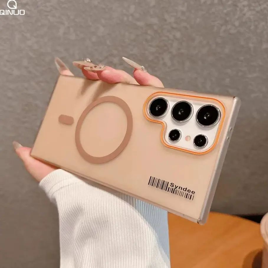 حافظة هاتف مغناطيسية بسيطة وشفافة Magsafe لهاتف سامسونج جالاكسي S 25 24 23 Ultra Plus FE A55 36 16 غطاء صلب للشحن اللاسلكي