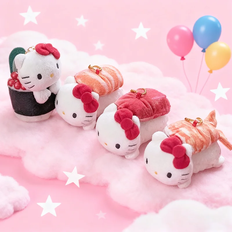 かわいいハローキティ寿司ぬいぐるみチャームキーホルダーKt猫サーモンツナ甘エビ人形チャーム女の子甘いバックパックデコレーションギフト