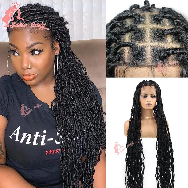 Synthetic Butterfly Senegalese Twist Braided Knotless Wigs Super Long Full Lace Front Wig Square Box Braided Wig for Black Women