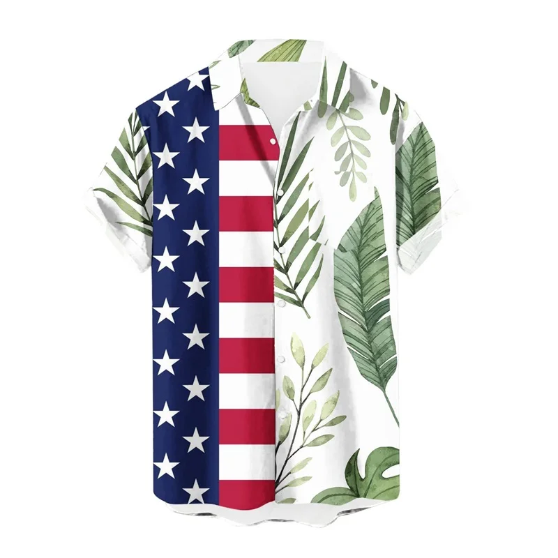 Mens Funny Hawaiian Shirts 3D Print Independence Day Graphic Button Down Shirts Short Sleeves Tropical Holiday Beach Aloha Shirt