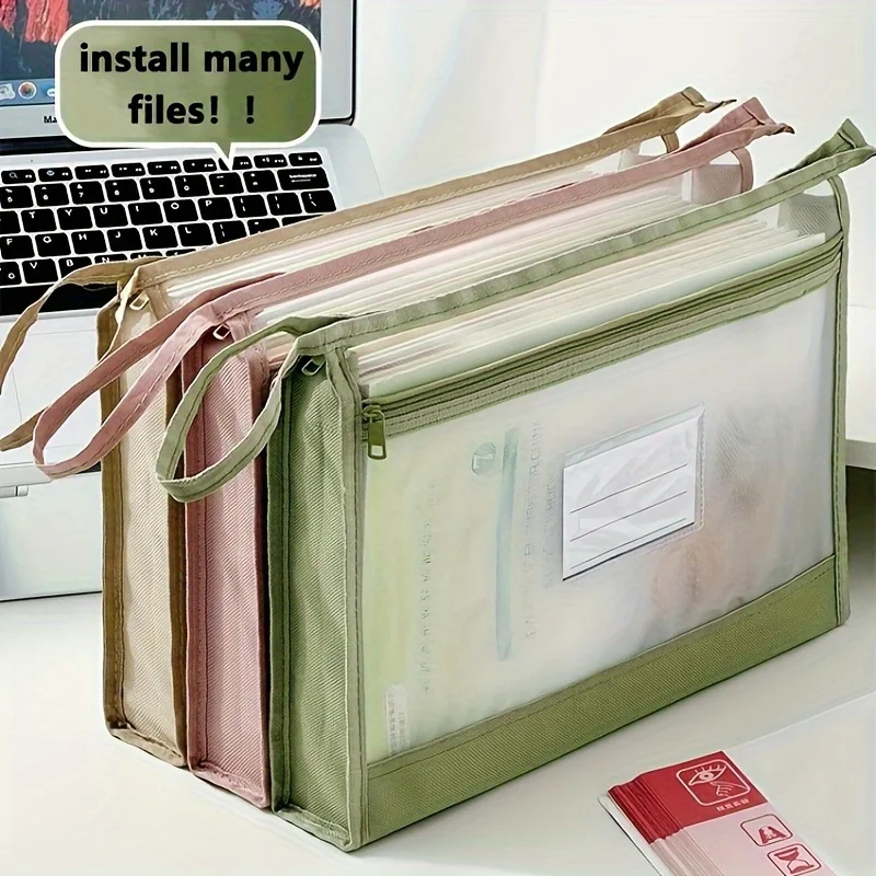 Large A4 Transparent Mesh File Bag with Double Zipper Water-Resistant Easy-Clean Document Organizer for School Office